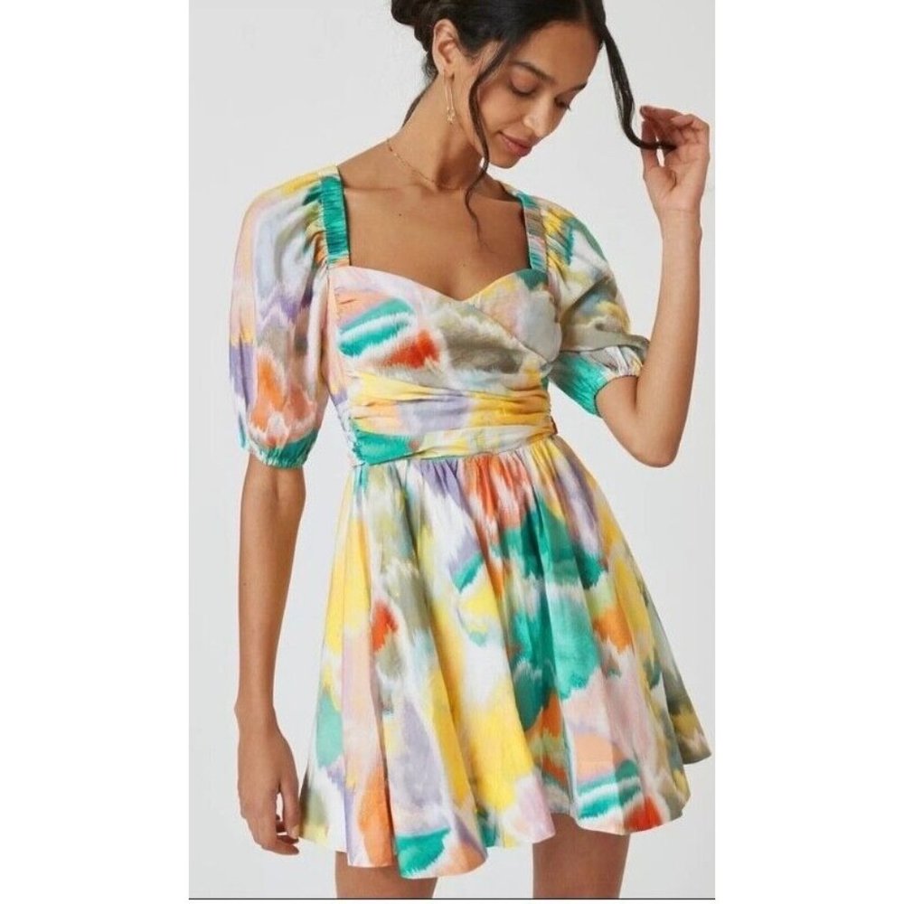 Anthropologie Puff-Sleeve  Mini Dress Size Medium Multicolored Gorgeous!